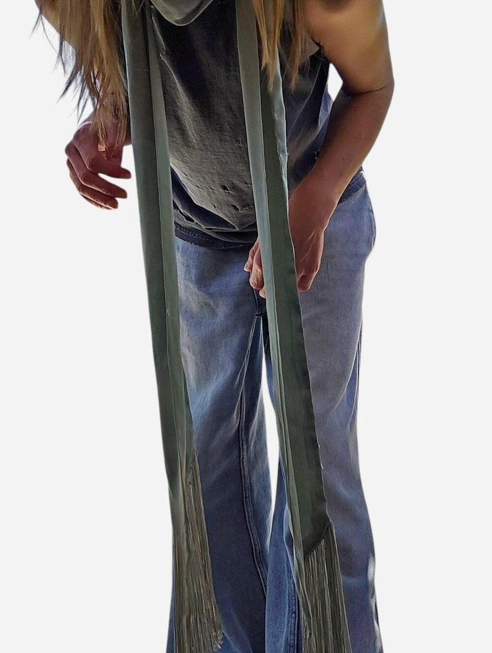 Long Fringe Skinny Scarf Twilly Belt - Picture 10 of 11